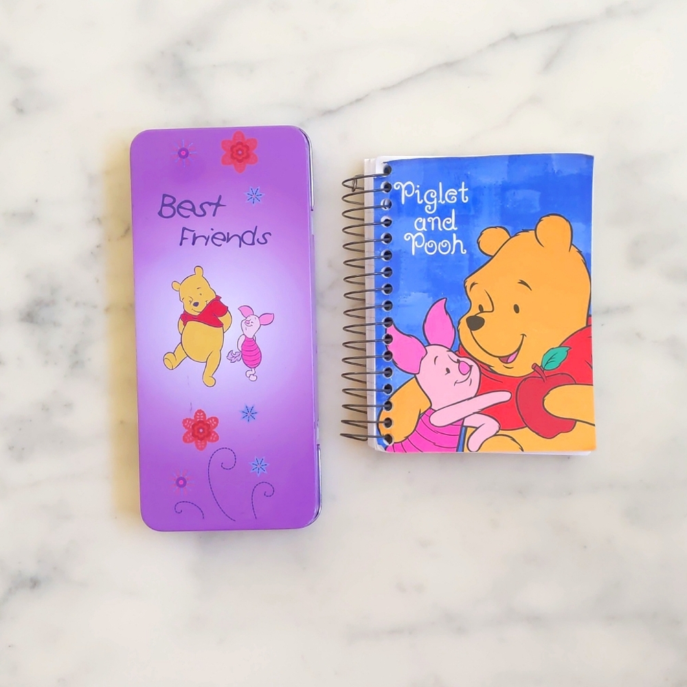 Disney Winnie the Pooh Best Friends Purple Pencil Box and Fat Book.